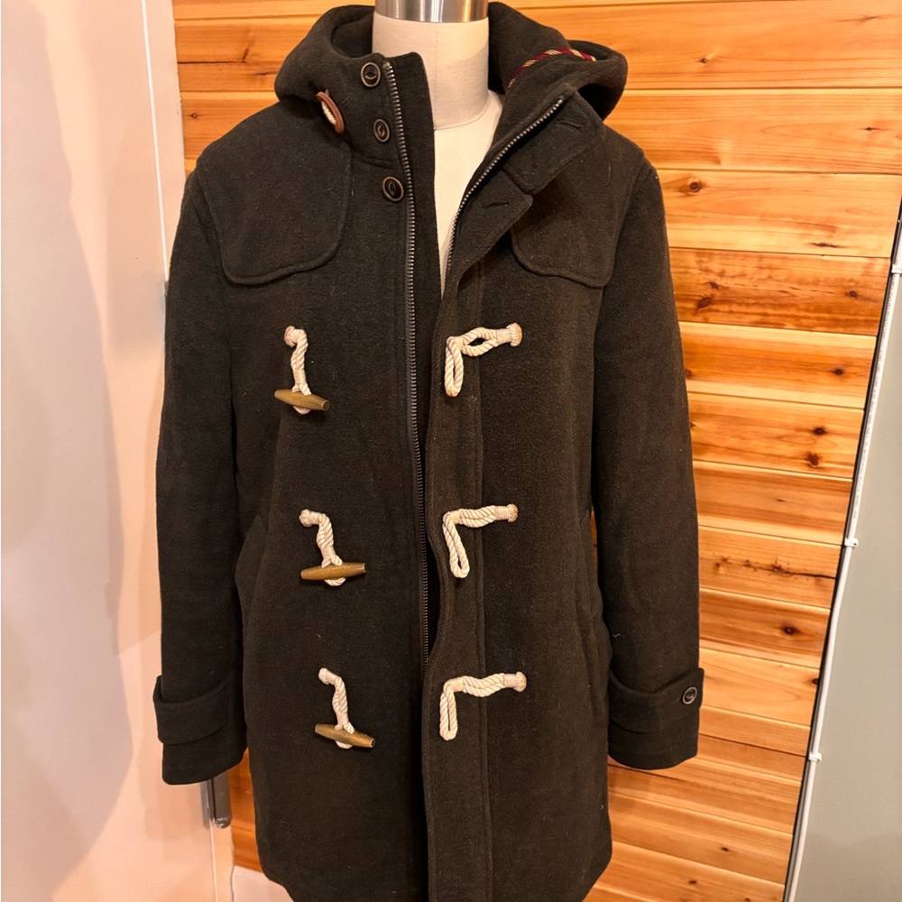Brooks Brothers Dark Olive Hooded Toggle Pea Coat